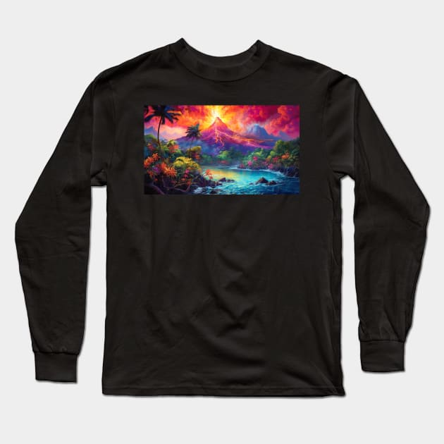 Volcano Long Sleeve T-Shirt by Phatpuppy Art